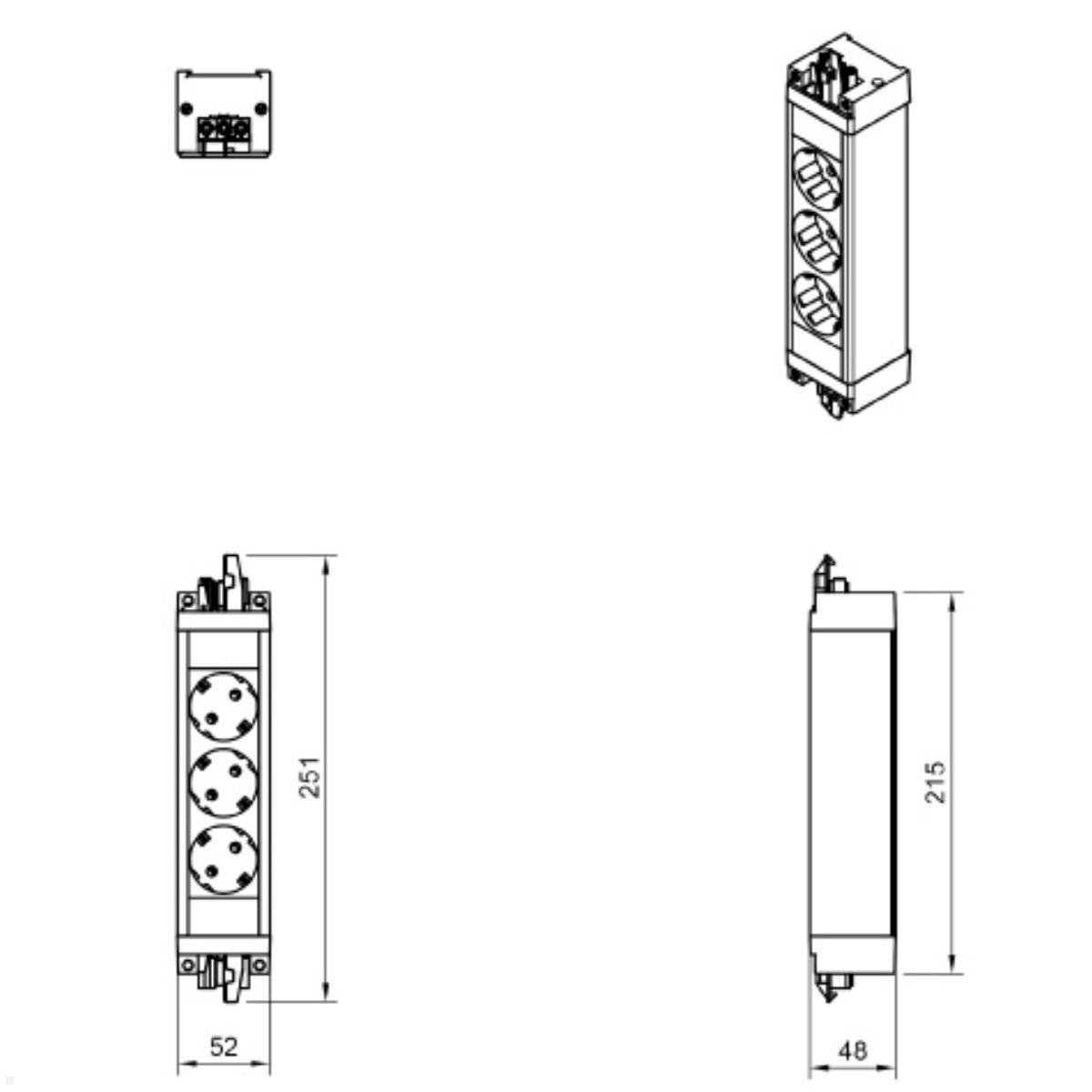 Dataflex Power Powerbar Steckdosenleiste 3-fach (28.303), Skizze