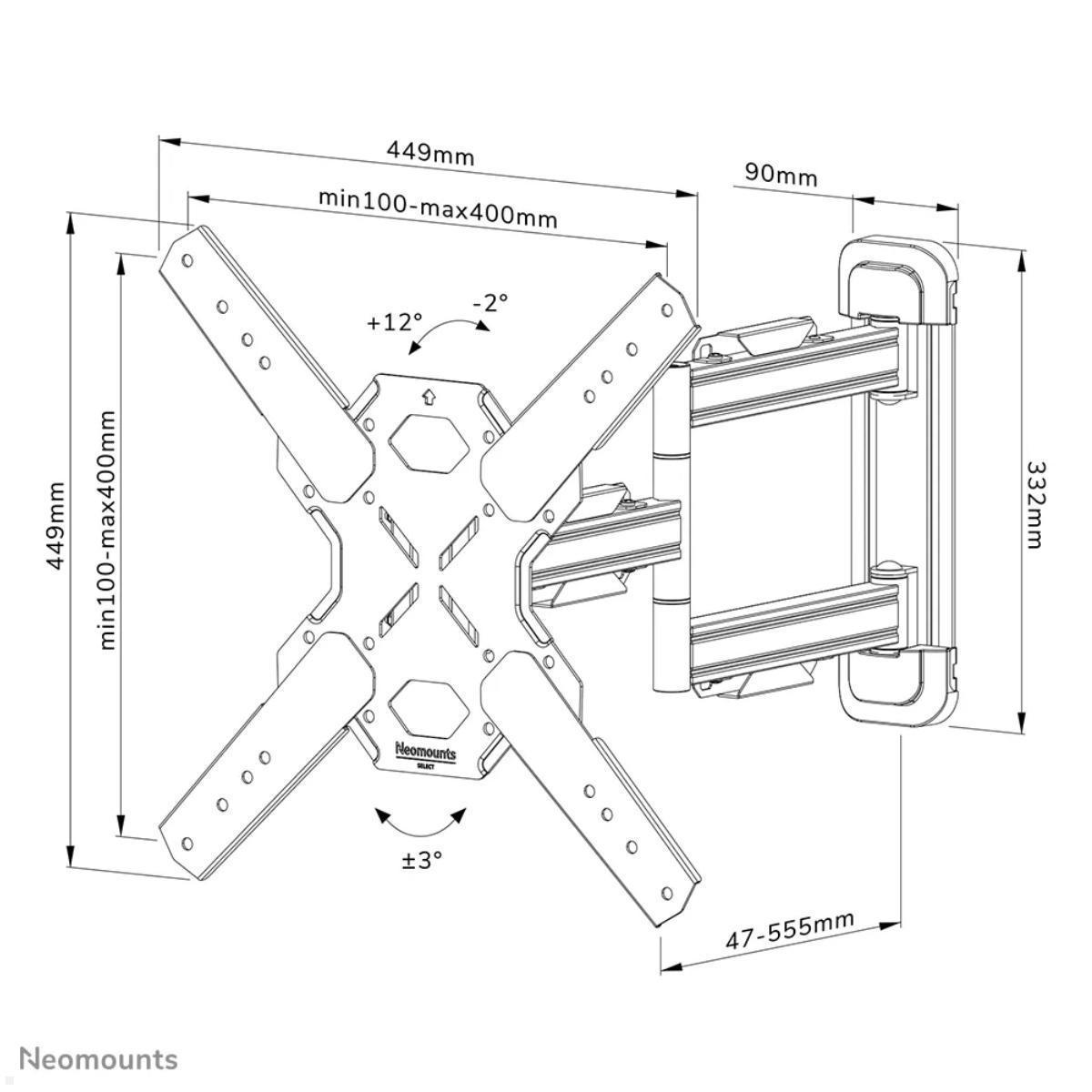 Neomounts WL40S-850BL14 schwenkbare TV Wandhalterung 32-65 Zoll, schwarz Maße