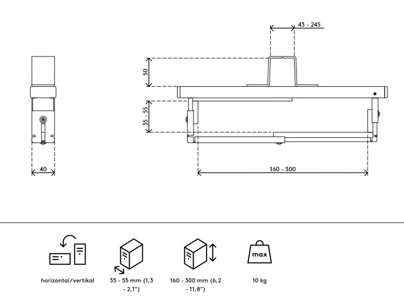 Dataflex Viewmate Untertisch PC Halter 32.362 Maße